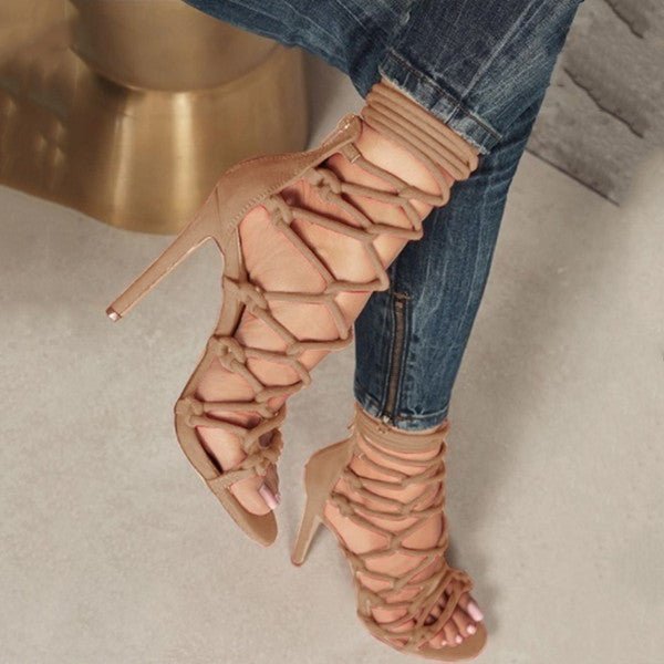 Back Zipper Ankle Strap High Stiletto Heel Ladies Plus Size Sandals - Taylor K Shop