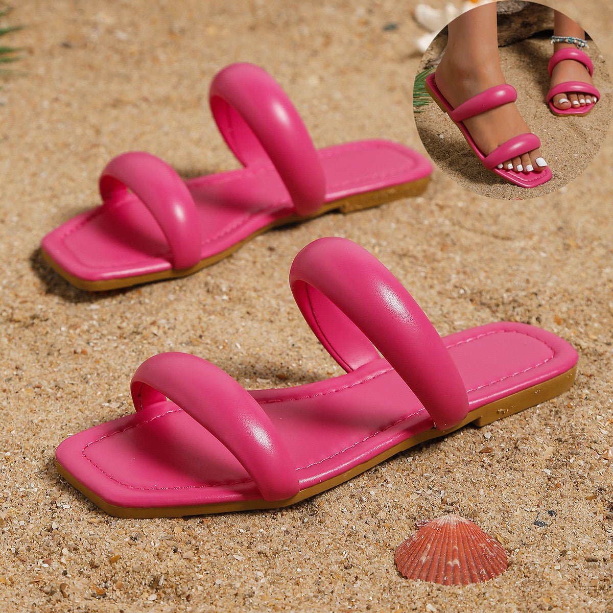 Beach Shoes Flat Slippers Square Toe Casual Flat Slides - Taylor K Shop