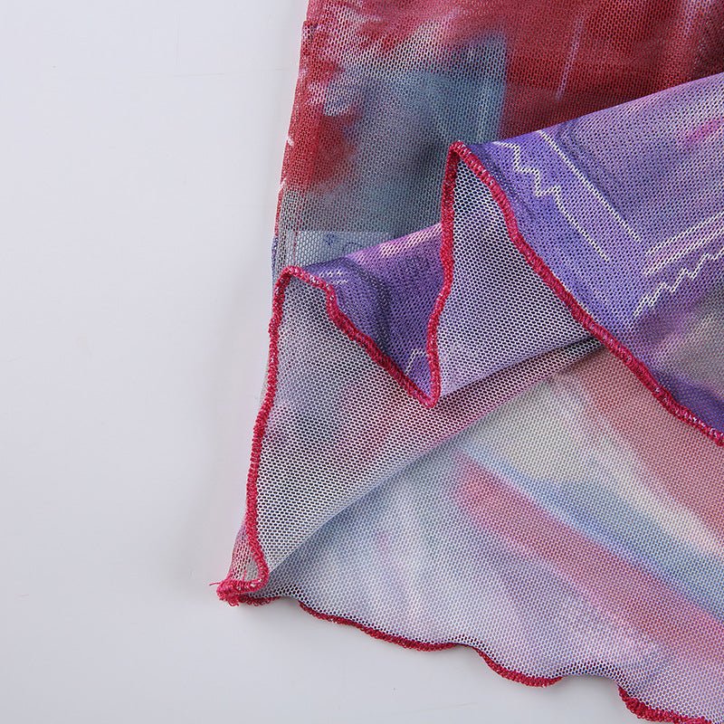 Beauty's New Mesh Print Blouse Stitching Collar Suspenders Summer - Taylor K Shop