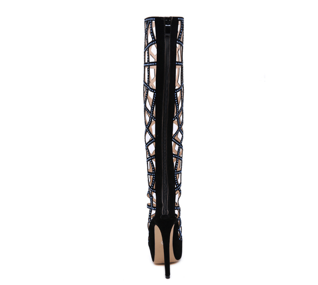 Black Shoes Sexy Hollow Out High Heels Boots - Taylor K Shop