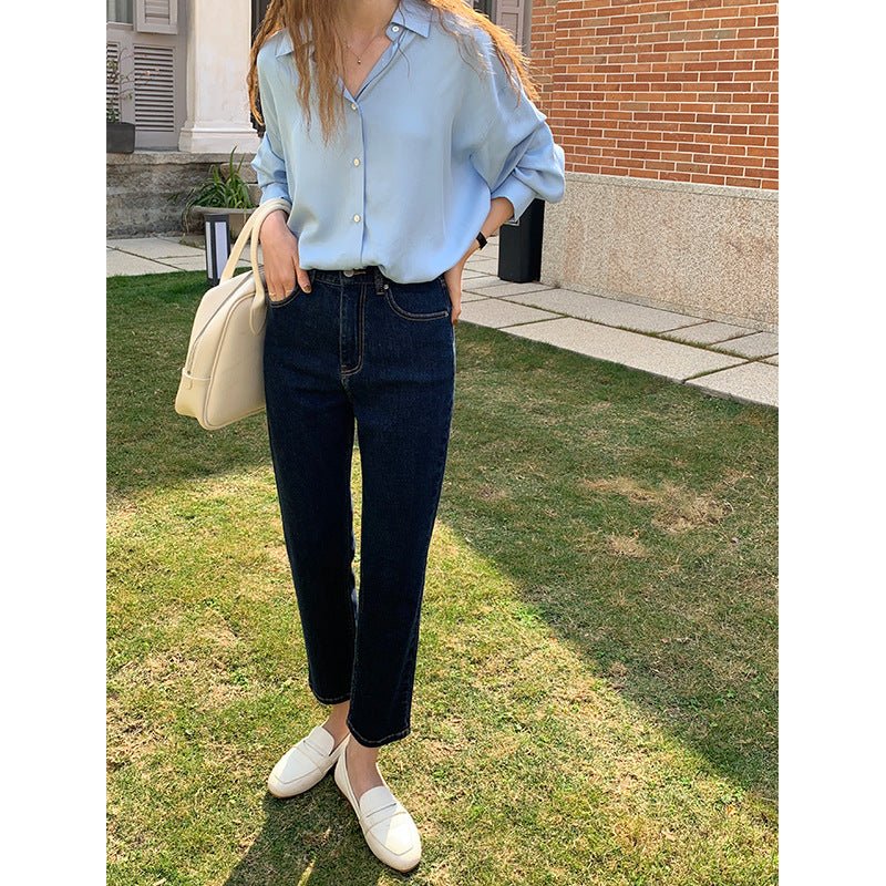 Bleached Washed High Waist Slim Straight Capris Jeans - Taylor K Shop