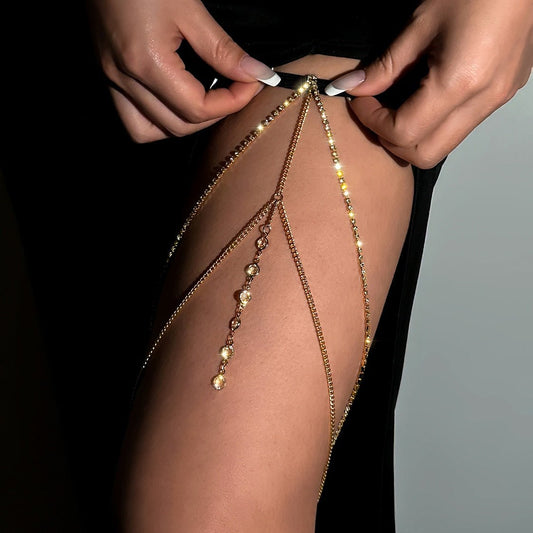 Boho Elastic Band Bandage Leg Thigh Chain for Women Bikini Sexy Tassel Multilayer Adjustable Garter Belt Rhinestone Body Jewelry - Taylor K Shop