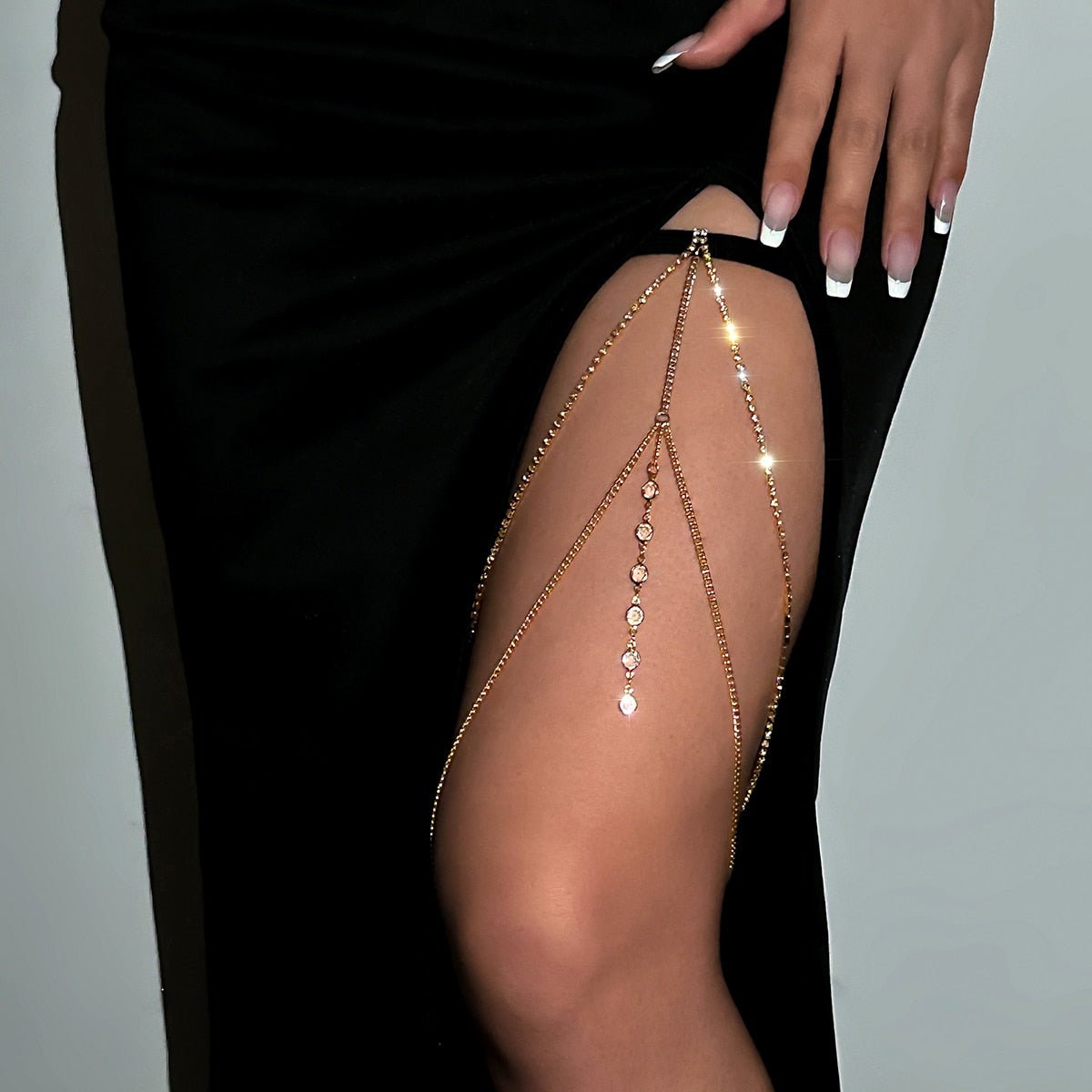 Boho Elastic Band Bandage Leg Thigh Chain for Women Bikini Sexy Tassel Multilayer Adjustable Garter Belt Rhinestone Body Jewelry - Taylor K Shop