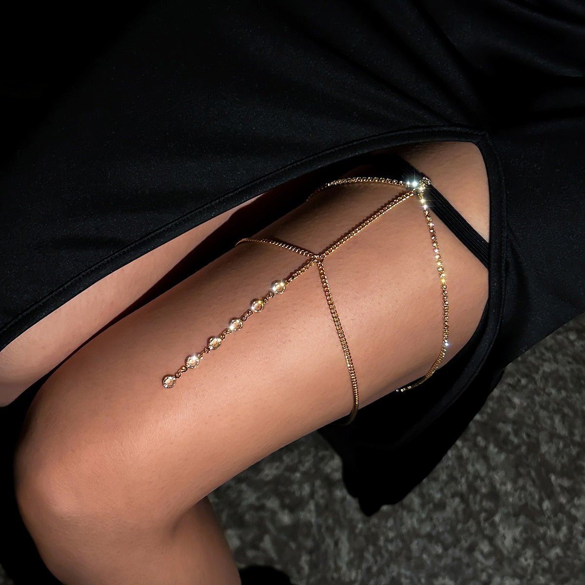 Boho Elastic Band Bandage Leg Thigh Chain for Women Bikini Sexy Tassel Multilayer Adjustable Garter Belt Rhinestone Body Jewelry - Taylor K Shop