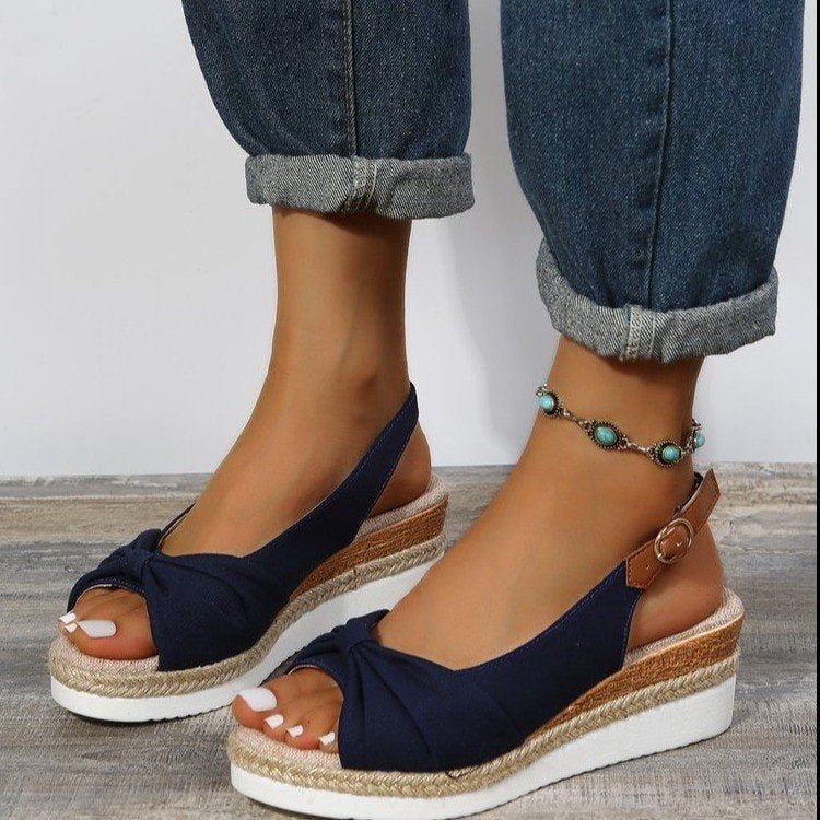 Bow Shoes Summer Peep Toe Platform Sandals Buckle Daily Casual Shoes - Taylor K Shop
