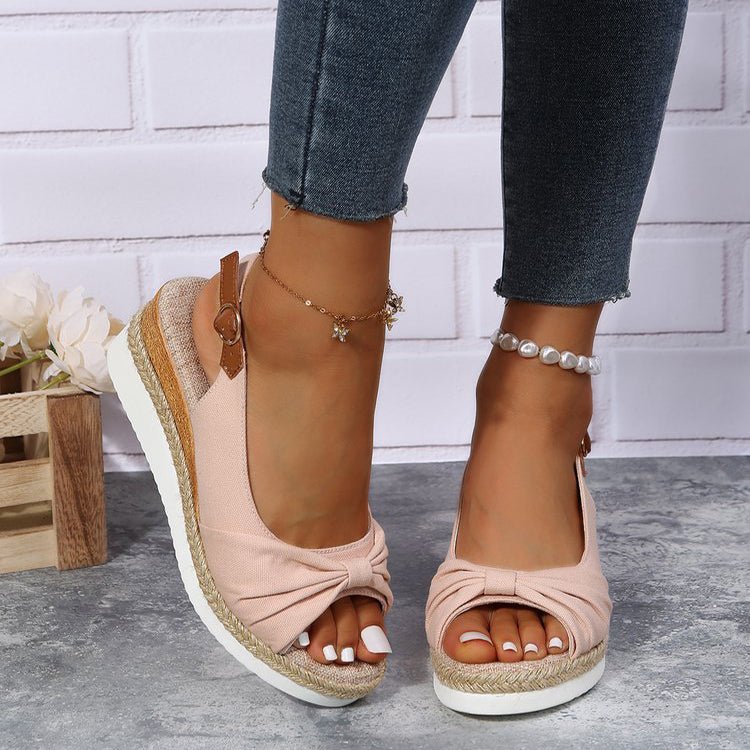 Bow Shoes Summer Peep Toe Platform Sandals Buckle Daily Casual Shoes - Taylor K Shop