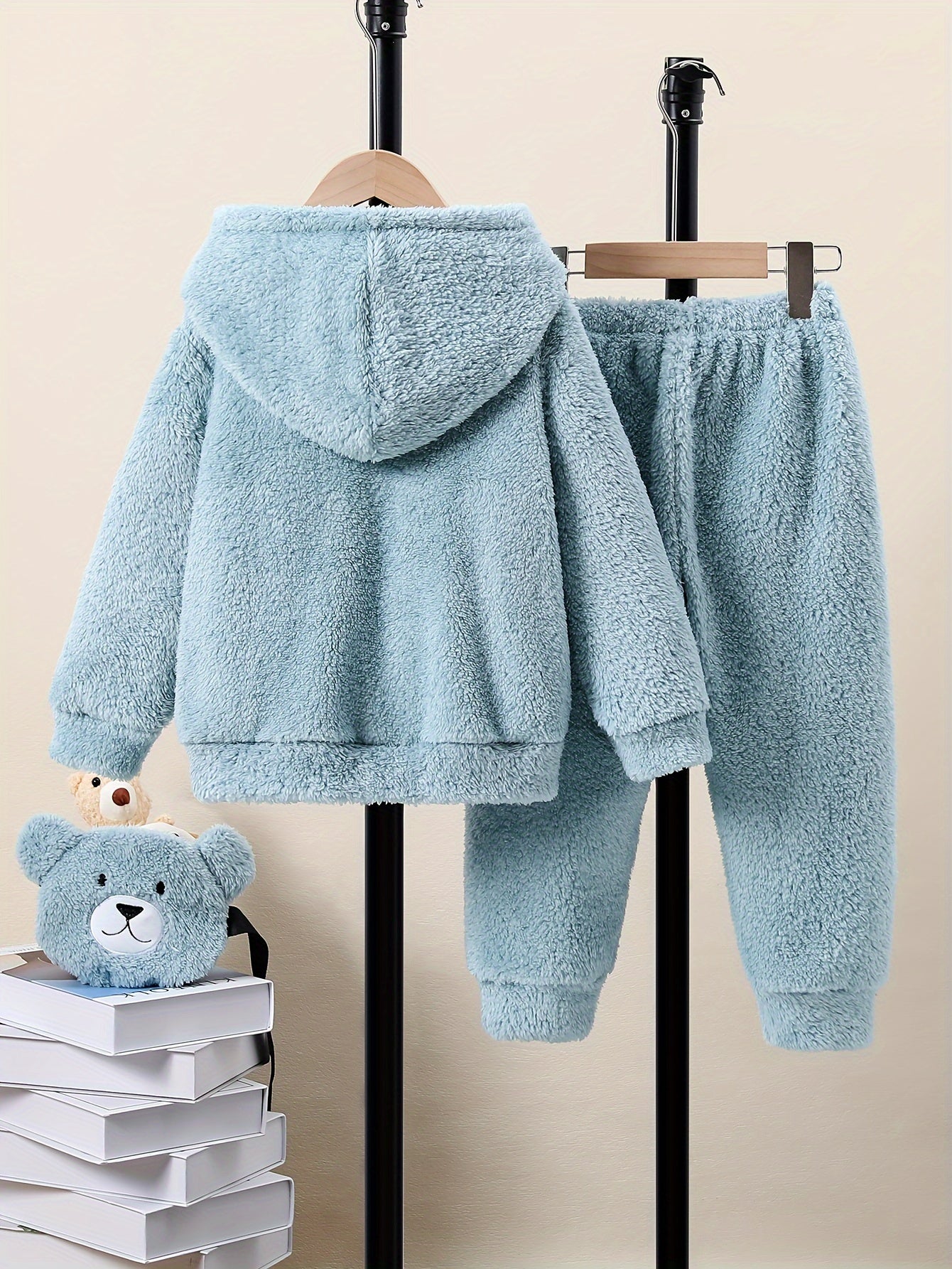 Boys 3pc Winter Set Plush Hoodie Joggers Bear Bag - Taylor K Shop