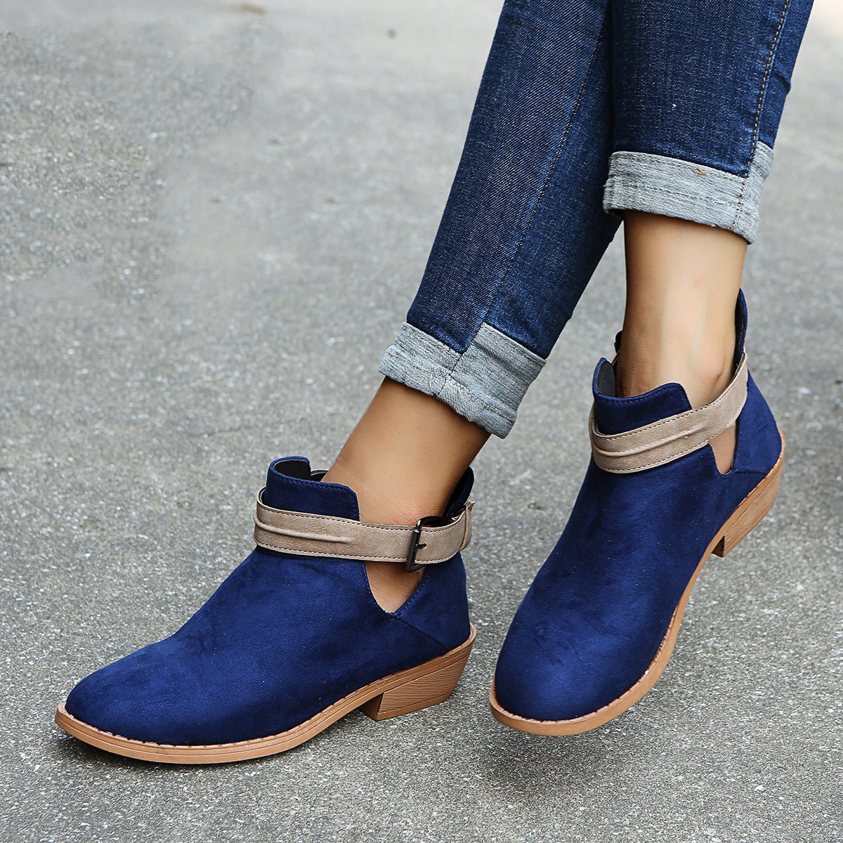Buckle Ankle Boots Leopard V Cutout Shoes For Women - Taylor K Shop