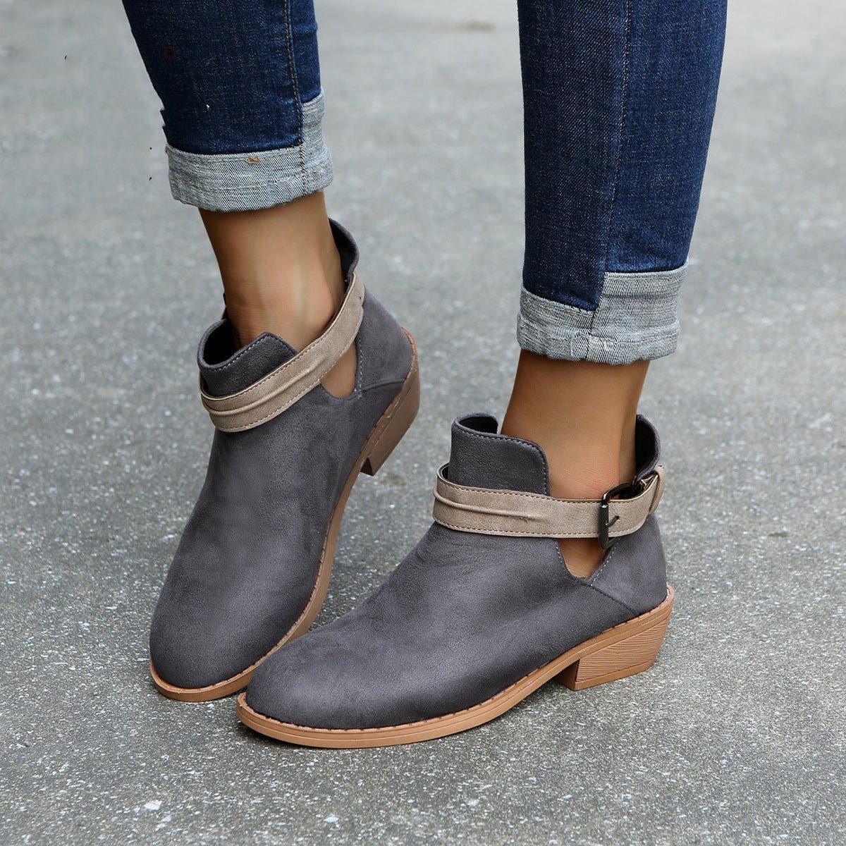 Buckle Ankle Boots Leopard V Cutout Shoes For Women - Taylor K Shop