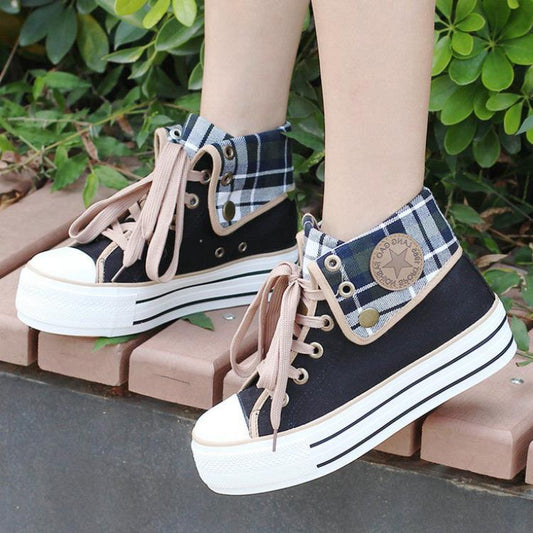 Canvas Shoes Girl Thick Soled Flat Bottom Korean Muffin Heel Casual Shoes Student Shoes Board Shoes Plush - Taylor K Shop