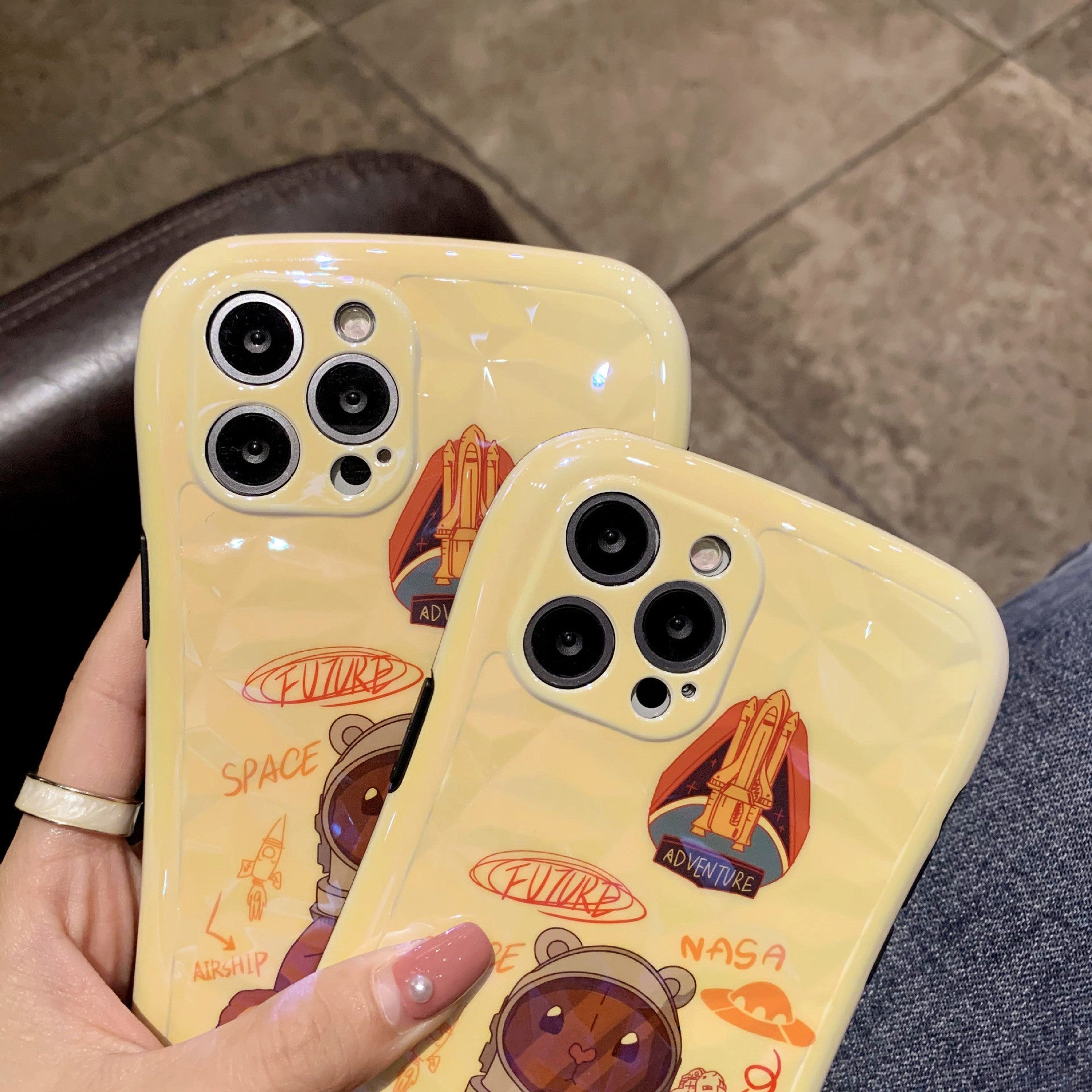 Cartoon Rocket Bear Diamond Pattern Small Waist Phone Soft Case - Taylor K Shop