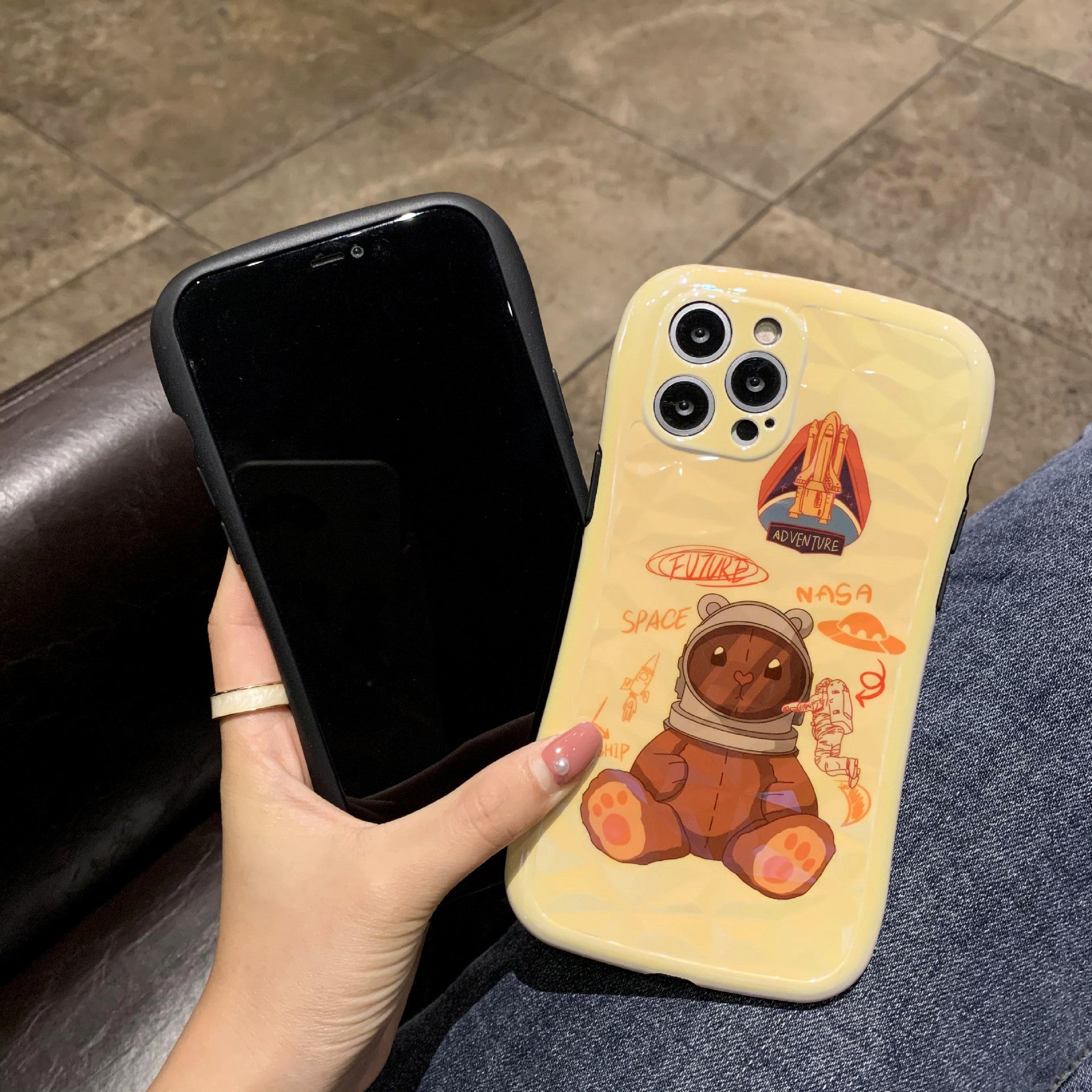 Cartoon Rocket Bear Diamond Pattern Small Waist Phone Soft Case - Taylor K Shop
