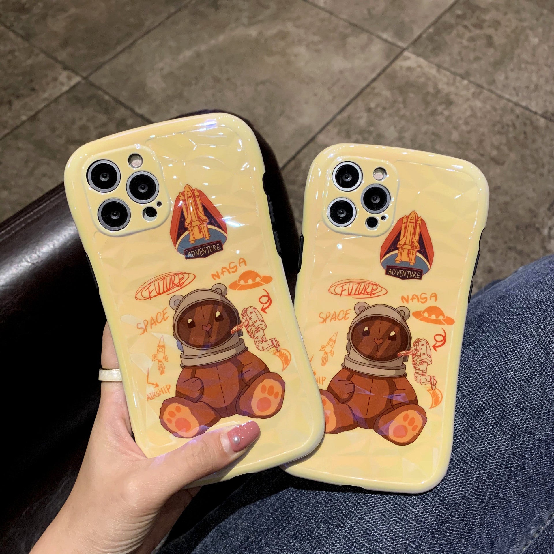 Cartoon Rocket Bear Diamond Pattern Small Waist Phone Soft Case - Taylor K Shop