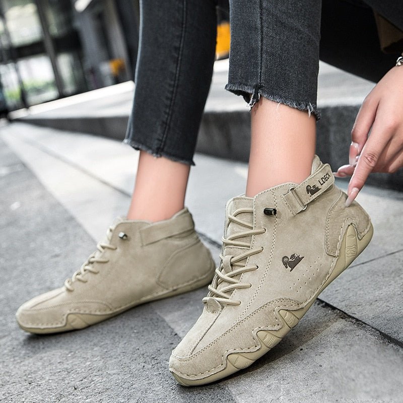 Casual Leather Ankle Boots for Women Trend 2023 New In Ladies High Top Sneakers Luxury Brand Woman Shoes Large Size Footwear - Taylor K Shop