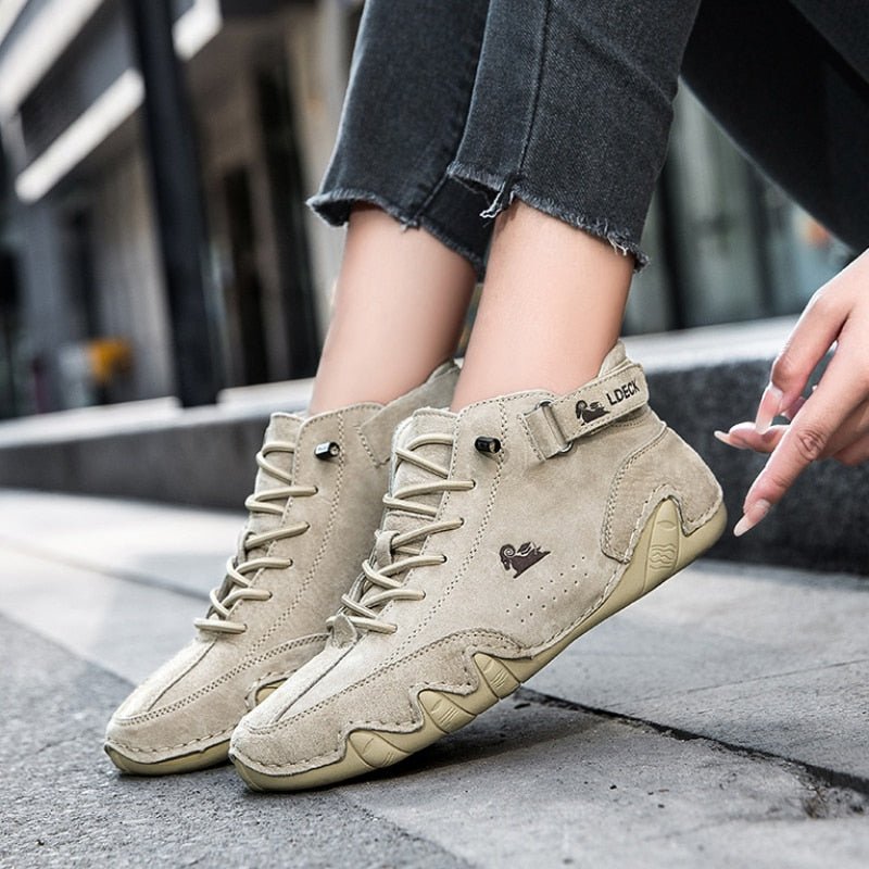 Casual Leather Ankle Boots for Women Trend 2023 New In Ladies High Top Sneakers Luxury Brand Woman Shoes Large Size Footwear - Taylor K Shop