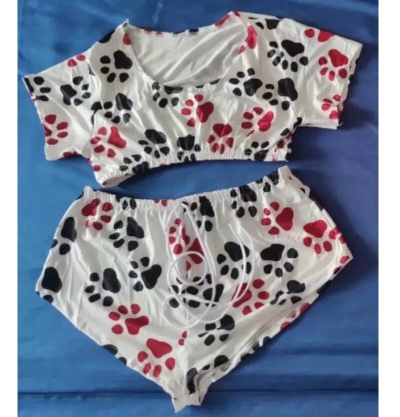 Casual Lips Print Sportswear Women's 2021 Summer Crop Top And Drawstring Biker Shorts Matching Two Piece Sets - Taylor K Shop