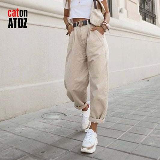 catonATOZ 2248 Y2K Khaki Women&#39;s Cargo Pants High Waist Loose Trousers Female Casual Streetwear baggy Jeans - Taylor K Shop