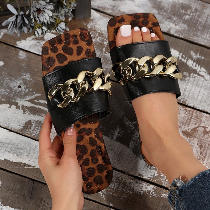 Chain Slippers For Women Fashion Print Flat Slippers Beach Shoes Summer Sandals - Taylor K Shop
