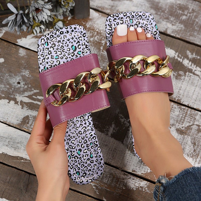 Chain Slippers For Women Fashion Print Flat Slippers Beach Shoes Summer Sandals - Taylor K Shop