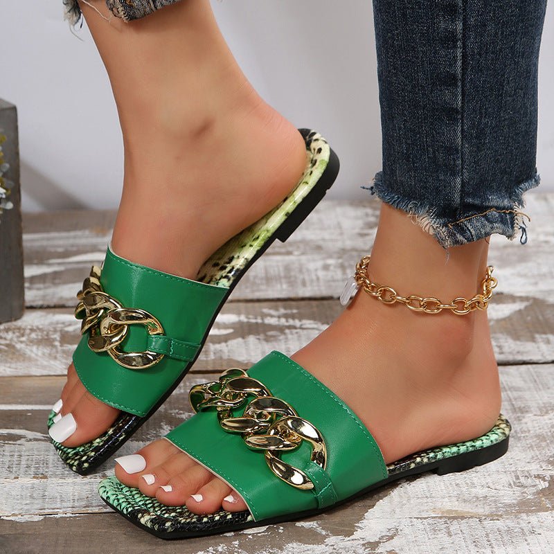 Chain Slippers For Women Fashion Print Flat Slippers Beach Shoes Summer Sandals - Taylor K Shop