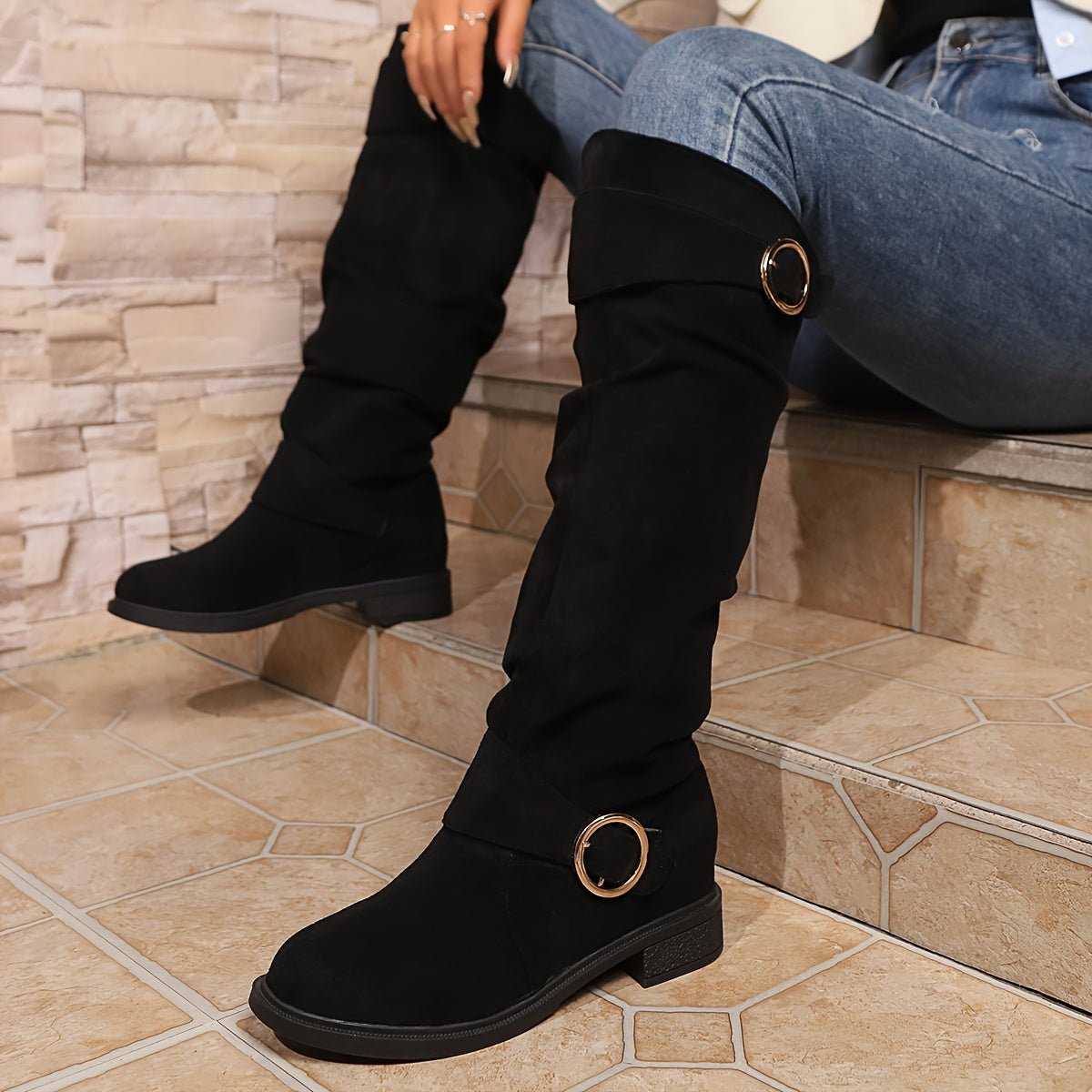 Chic Womens Solid Color High Knee Boots with Chunky Heel - Taylor K Shop
