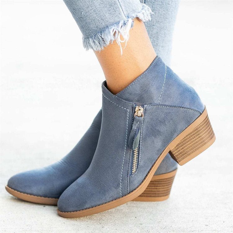 Chunky Heel Side Zip Mid - heel Ankle Boots - Taylor K Shop