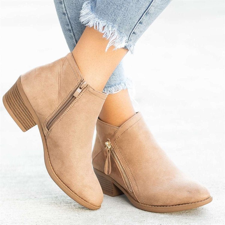 Chunky Heel Side Zip Mid - heel Ankle Boots - Taylor K Shop