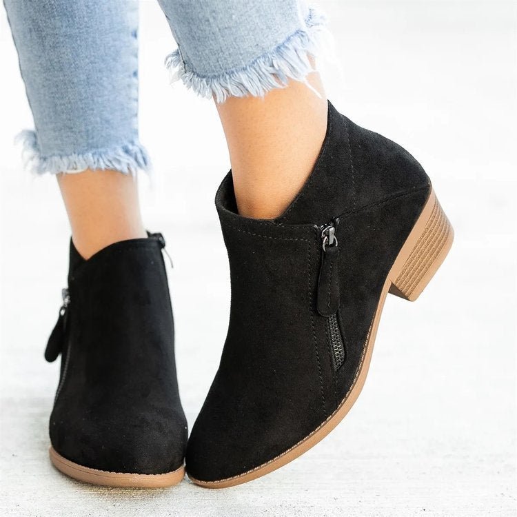 Chunky Heel Side Zip Mid - heel Ankle Boots - Taylor K Shop
