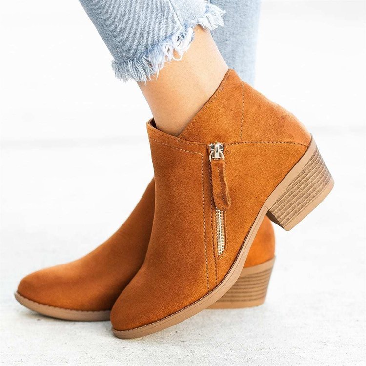 Chunky Heel Side Zip Mid - heel Ankle Boots - Taylor K Shop