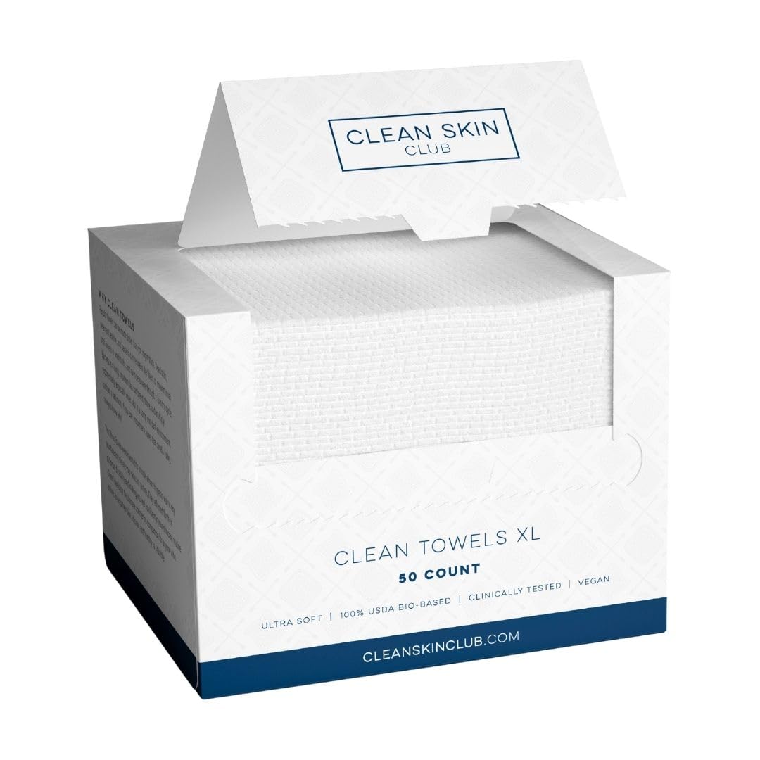 Clean Skin Club Clean Towels XL™, 100% USDA Biobased Face Towel, Disposable Face Towelette, Makeup Remover Dry Wipes, Ultra Soft, 50 Ct, 1 Pack - Taylor K Shop