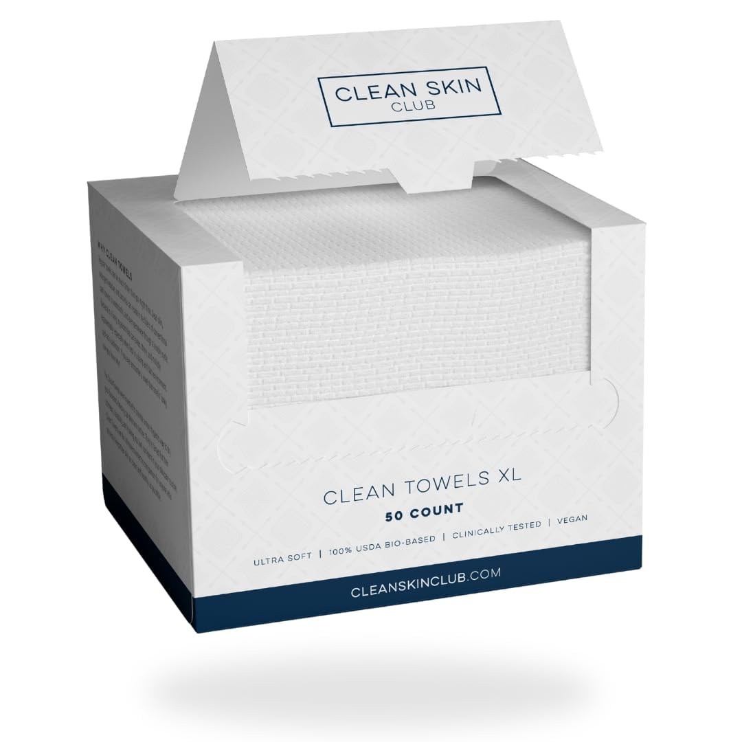 Clean Skin Club Clean Towels XL™, 100% USDA Biobased Face Towel, Disposable Face Towelette, Makeup Remover Dry Wipes, Ultra Soft, 50 Ct, 1 Pack - Taylor K Shop