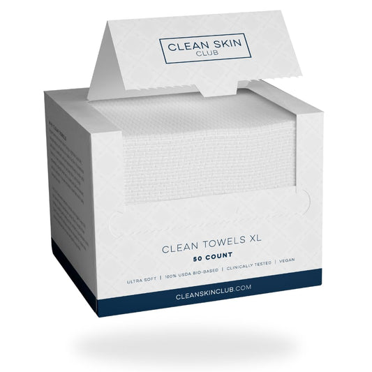 Clean Skin Club Clean Towels XL™, 100% USDA Biobased Face Towel, Disposable Face Towelette, Makeup Remover Dry Wipes, Ultra Soft, 50 Ct, 1 Pack - Taylor K Shop