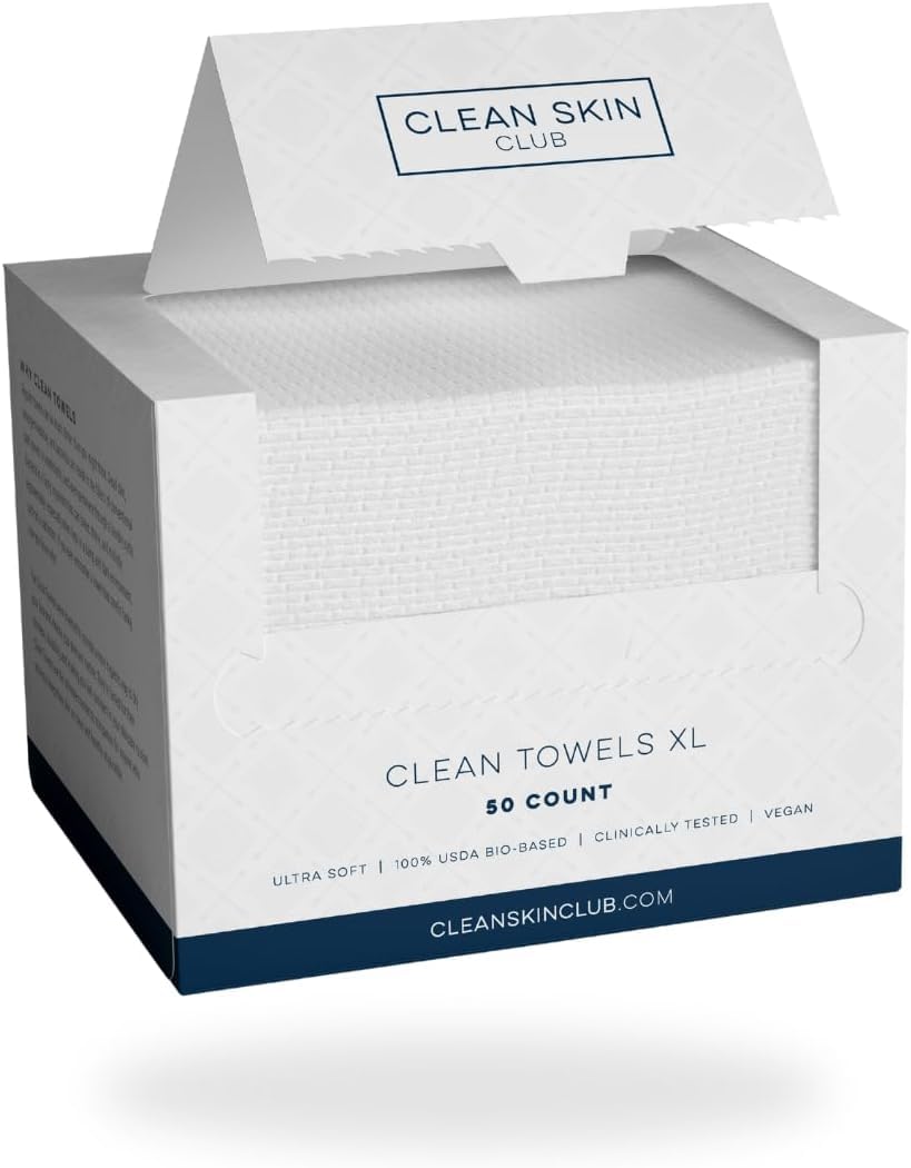 Clean Skin Club Clean Towels XL™, 100% USDA Biobased Face Towel, Disposable Face Towelette, Makeup Remover Dry Wipes, Ultra Soft, 50 Ct, 1 Pack - Taylor K Shop
