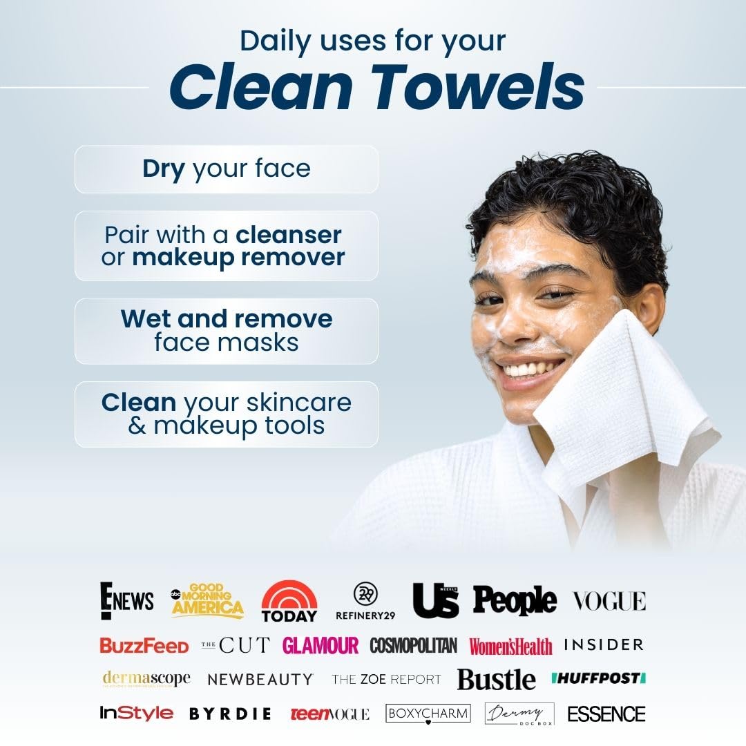 Clean Skin Club Clean Towels XL™, 100% USDA Biobased Face Towel, Disposable Face Towelette, Makeup Remover Dry Wipes, Ultra Soft, 50 Ct, 1 Pack - Taylor K Shop