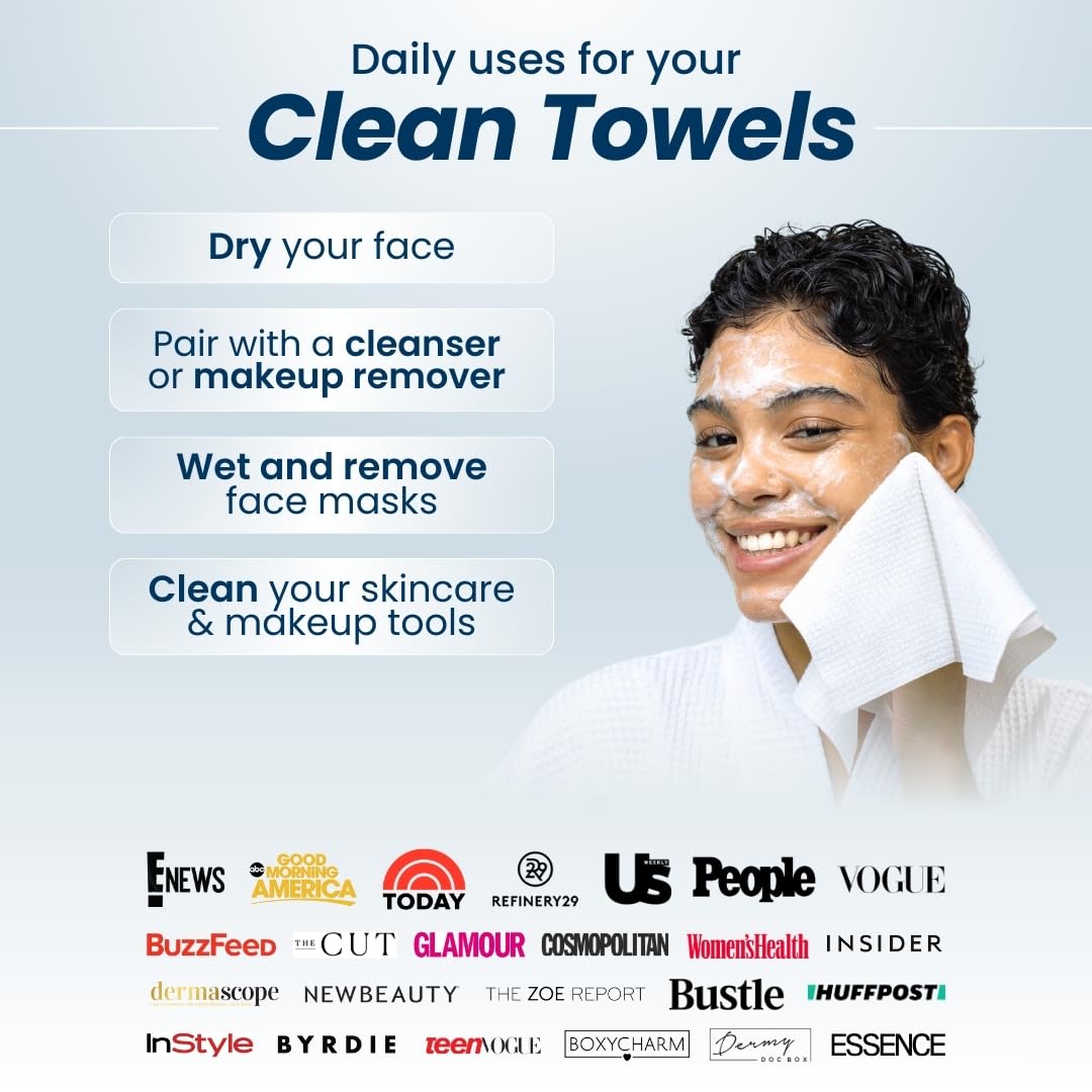 Clean Skin Club Clean Towels XL™, 100% USDA Biobased Face Towel, Disposable Face Towelette, Makeup Remover Dry Wipes, Ultra Soft, 50 Ct, 1 Pack - Taylor K Shop