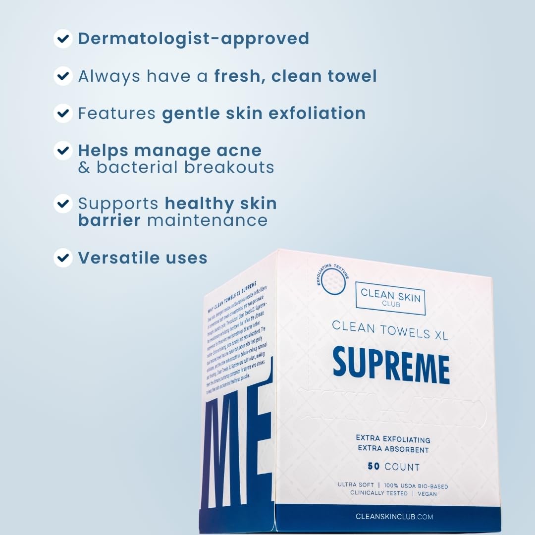Clean Skin Club Clean Towels XL™, 100% USDA Biobased Face Towel, Disposable Face Towelette, Makeup Remover Dry Wipes, Ultra Soft, 50 Ct, 1 Pack - Taylor K Shop