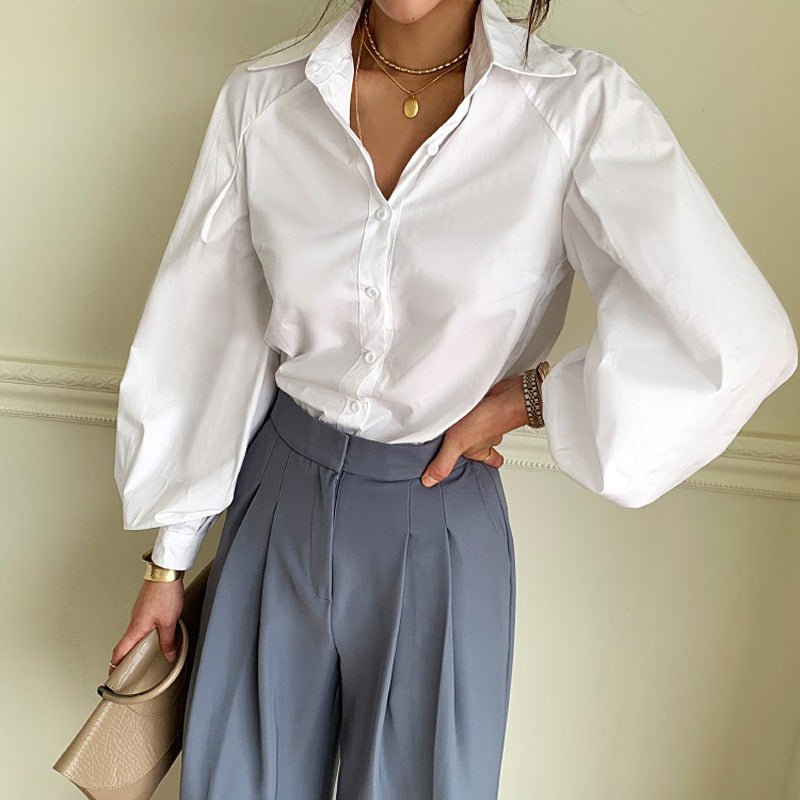 Commute cotton long - sleeved blouse - Taylor K Shop