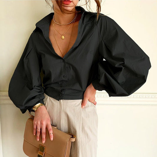 Commute cotton long - sleeved blouse - Taylor K Shop