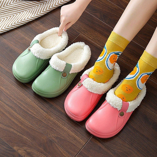 Comwarm Indoor Women Warm Slippers Garden Shoes Soft Waterproof EVA Plush Slippers Female Clogs Couples Home Bedroom Fuzzy Shoes - Taylor K Shop