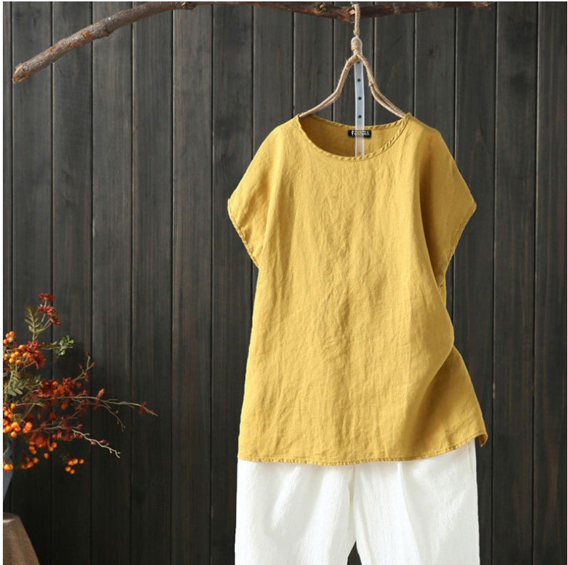 Cotton Linen Blouse Summer Short Sleeve Casual Shirt - Taylor K Shop