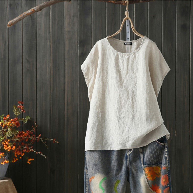 Cotton Linen Blouse Summer Short Sleeve Casual Shirt - Taylor K Shop