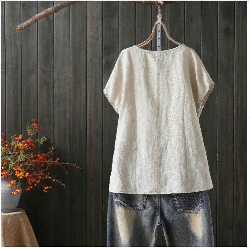 Cotton Linen Blouse Summer Short Sleeve Casual Shirt - Taylor K Shop