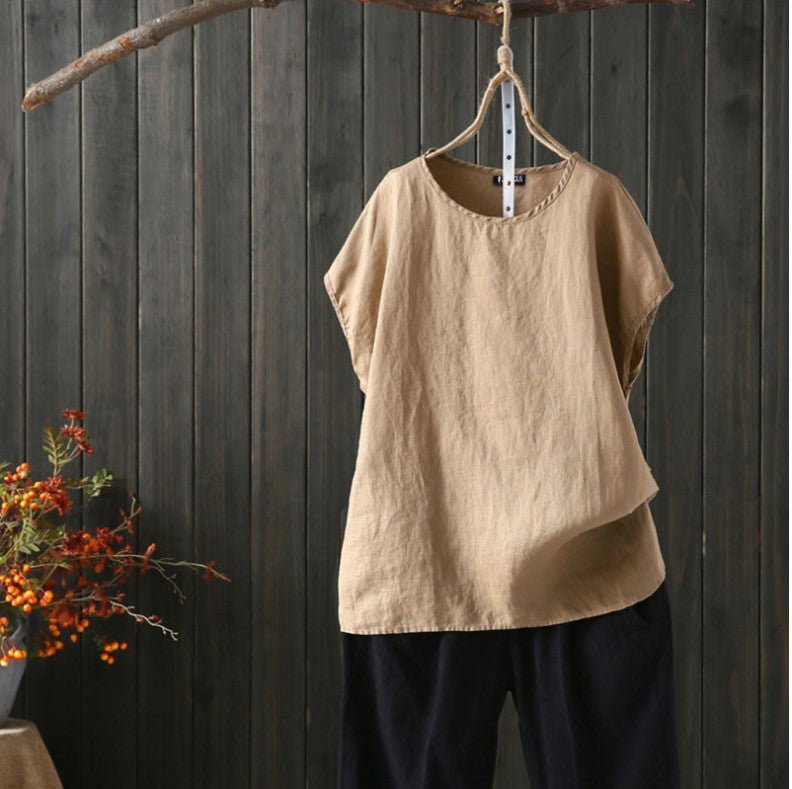 Cotton Linen Blouse Summer Short Sleeve Casual Shirt - Taylor K Shop