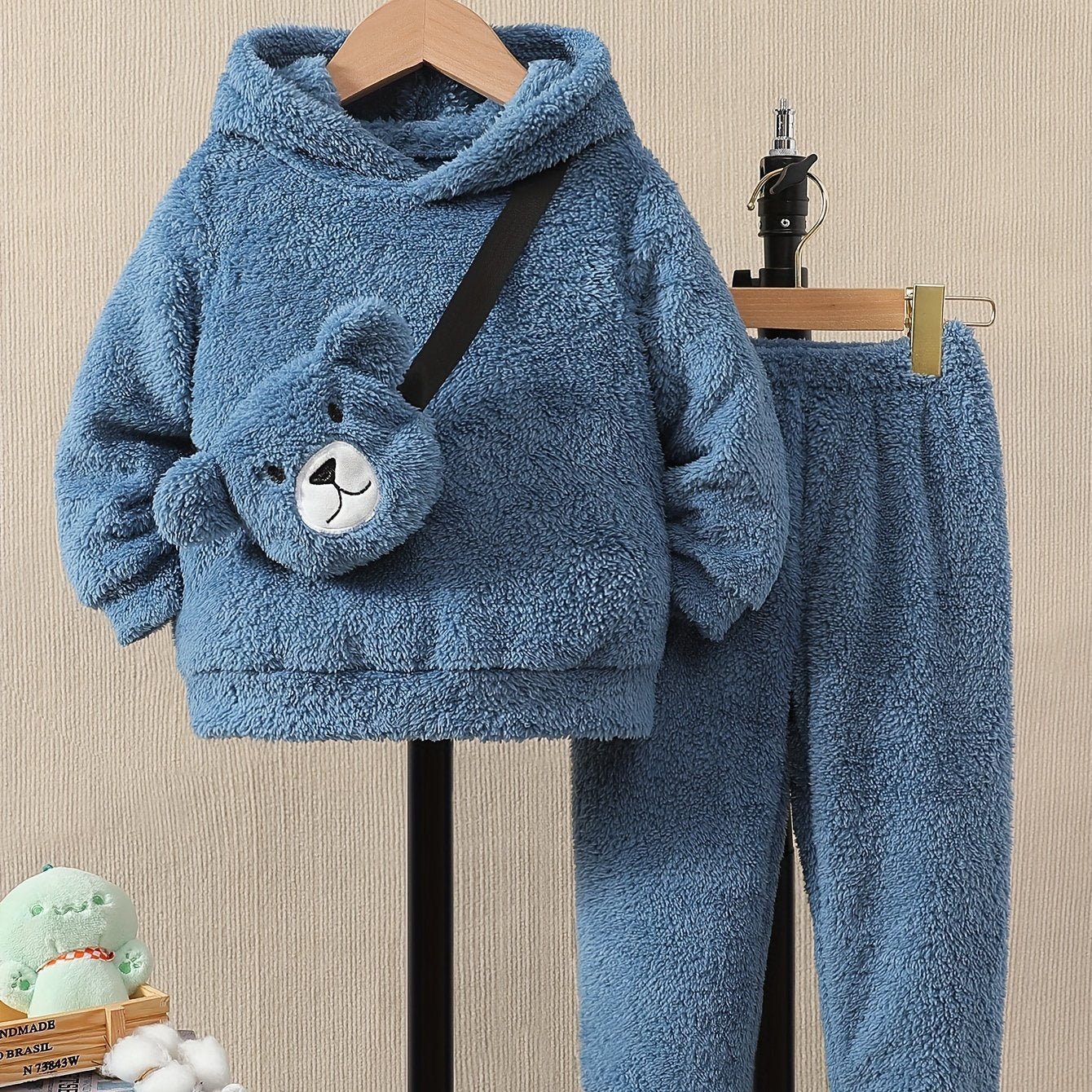 Cozy Solid Color Winter Outfit with Plush Hoodie and Bag - Taylor K Shop