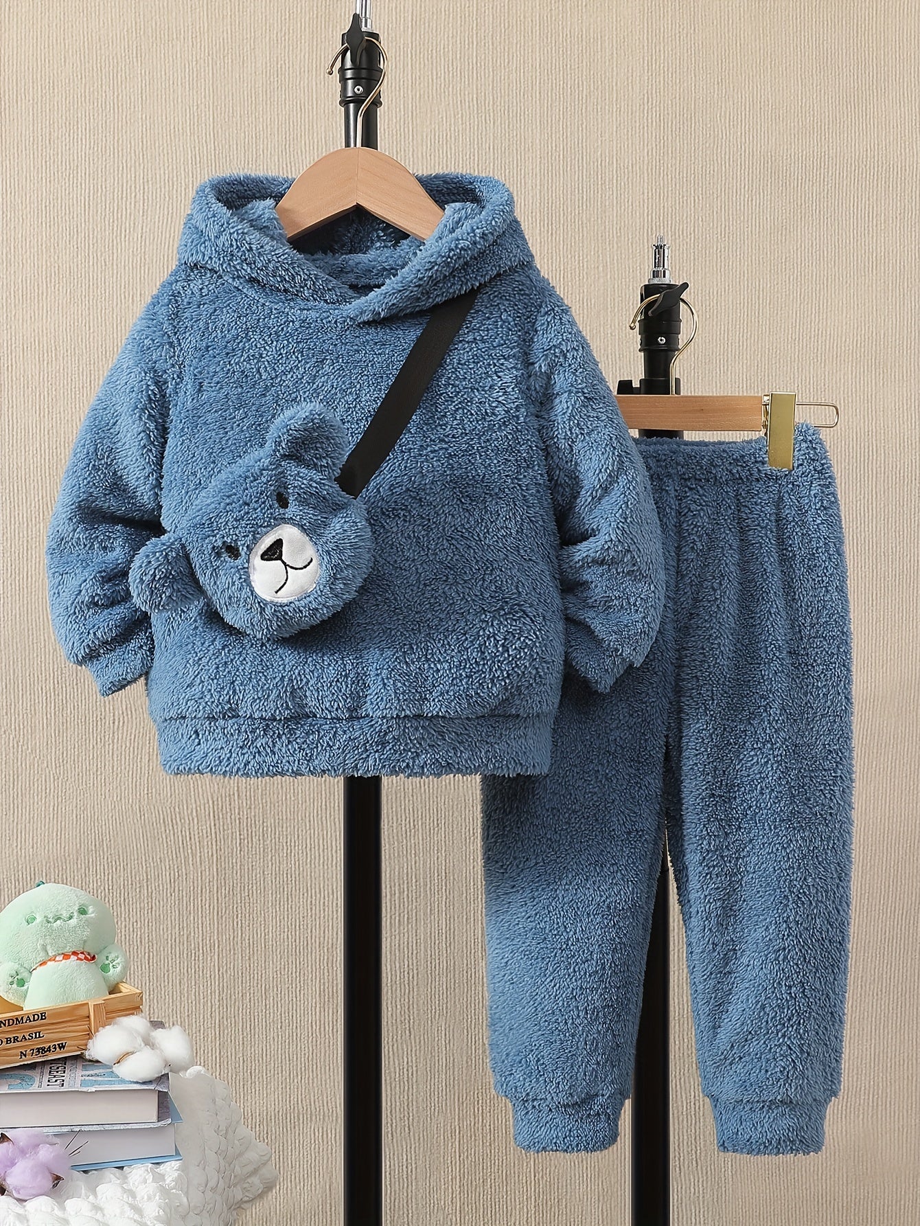 Cozy Solid Color Winter Outfit with Plush Hoodie and Bag - Taylor K Shop