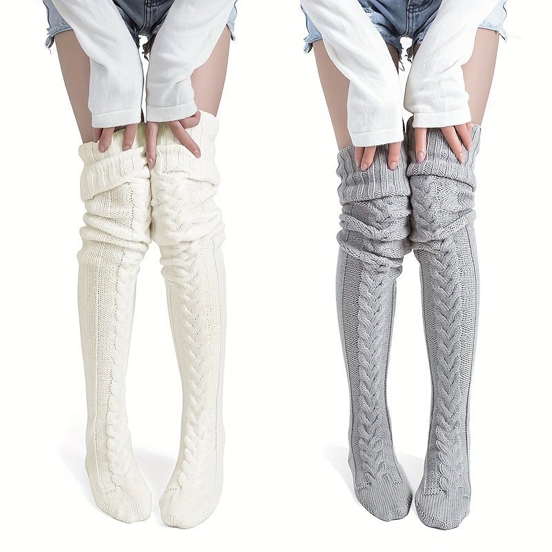 Cozy Womens Thick Knit Knee Socks Winter Warmth Duo - Taylor K Shop