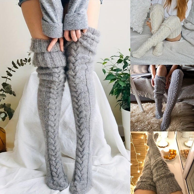 Cozy Womens Thick Knit Knee Socks Winter Warmth Duo - Taylor K Shop