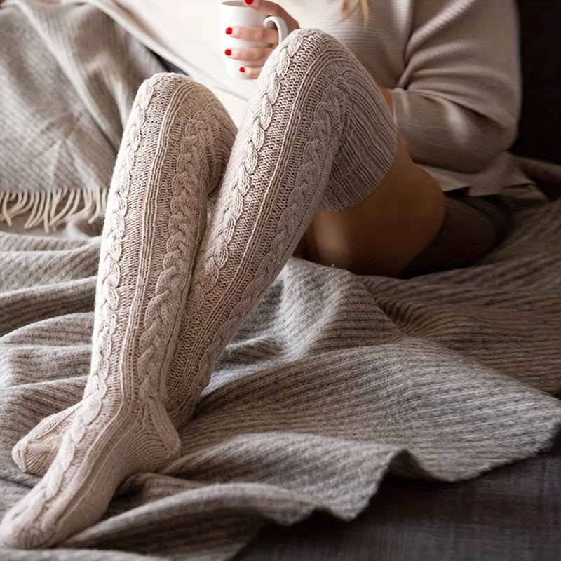 Cozy Womens Thick Knit Knee Socks Winter Warmth Duo - Taylor K Shop