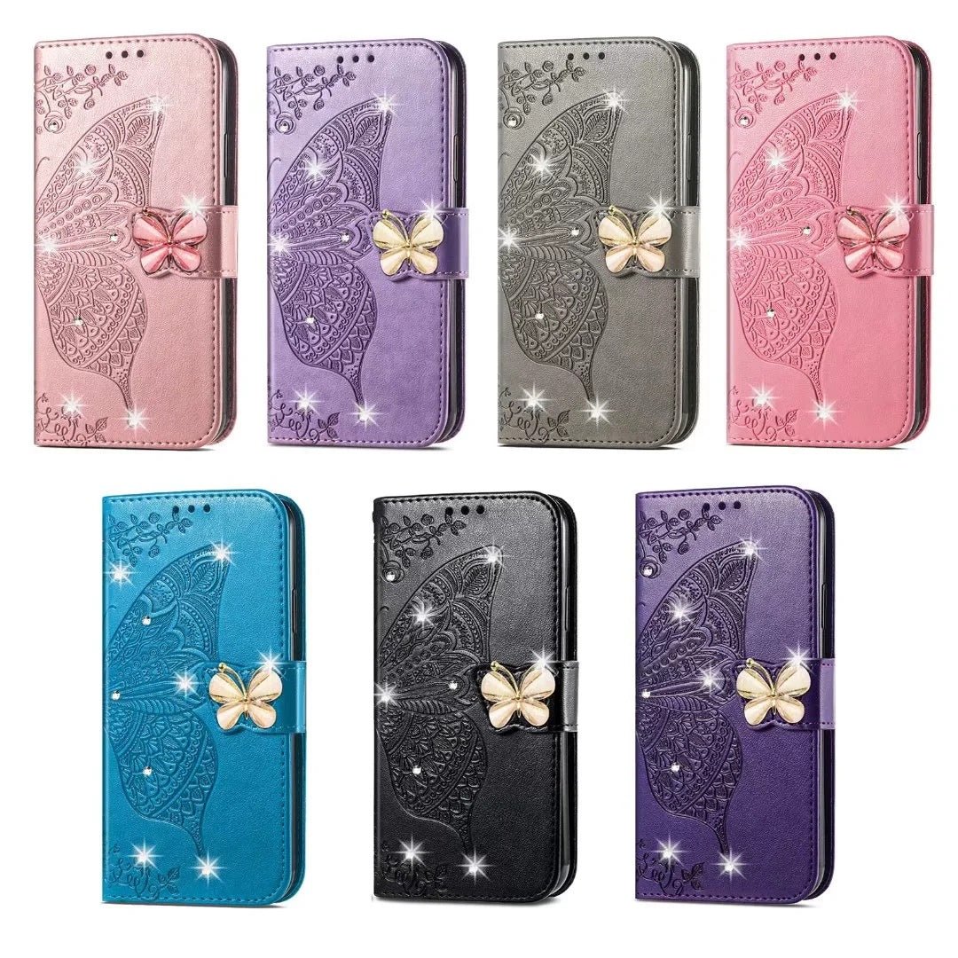 Creative Diamond - encrusted Butterfly Embossed Leather Phone Case - Taylor K Shop