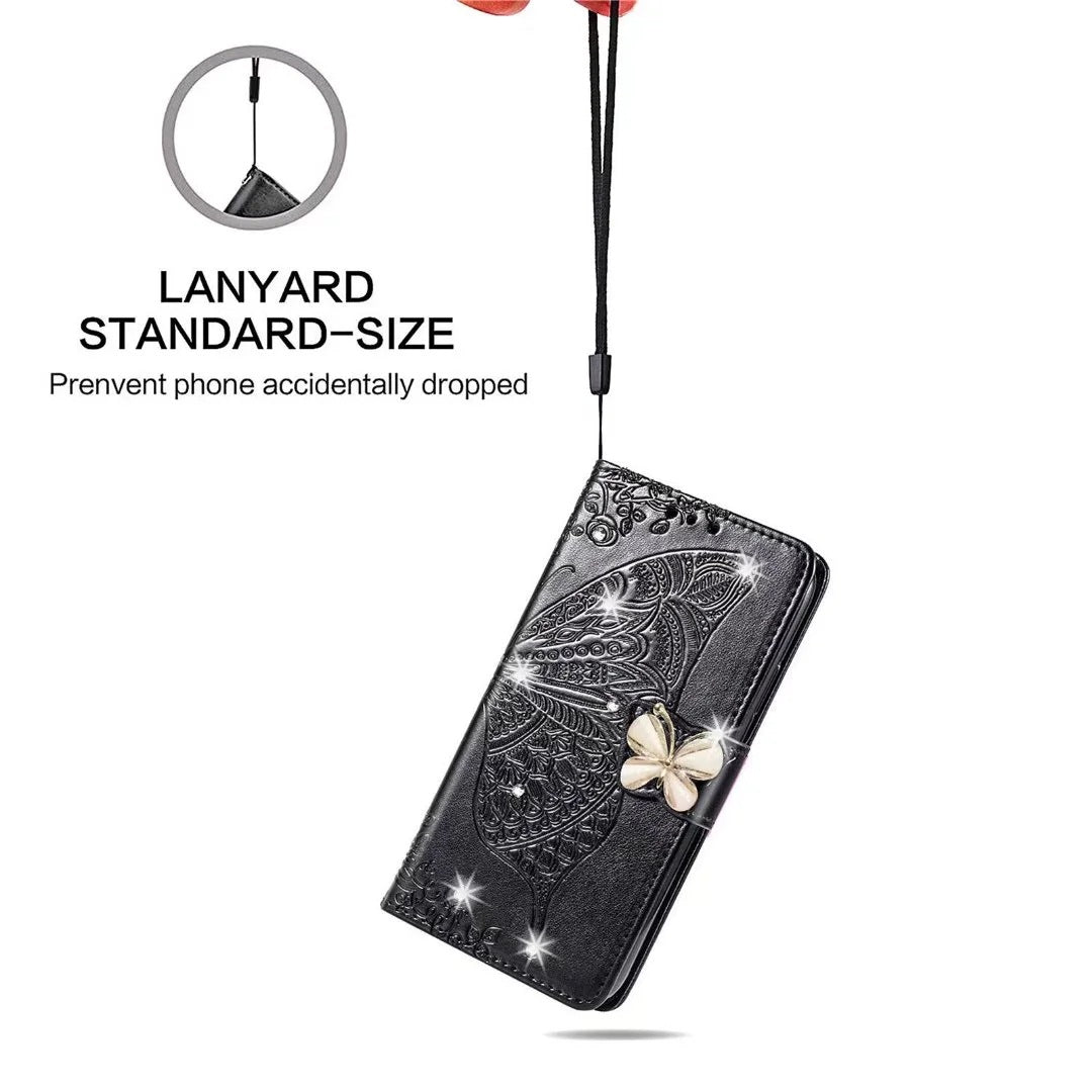 Creative Diamond - encrusted Butterfly Embossed Leather Phone Case - Taylor K Shop